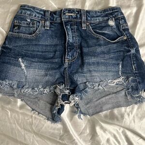 KanCan Blue Distressed Jean Shorts with Frayed Hem